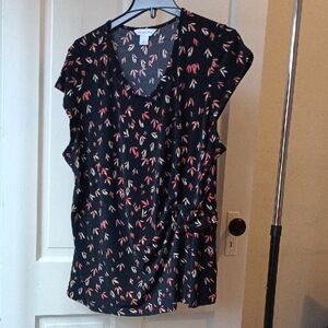 Liz Claiborne Black and Red Patterned Blouse